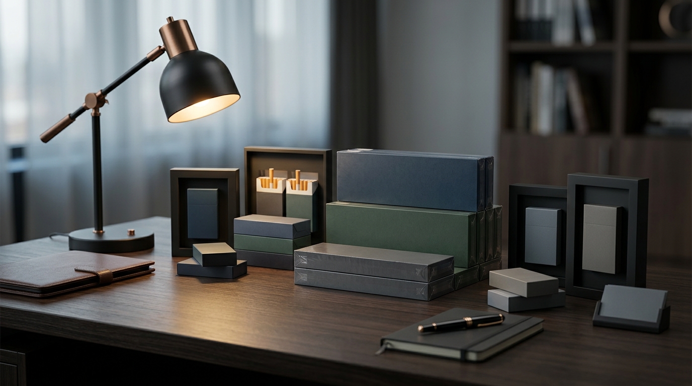 Best Tobacco Company office desk featuring premium cigarette packaging — a glimpse into BTC's day-to-day trade operations
